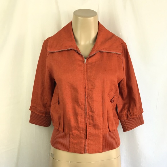 Forever 21 Jackets & Blazers - 🚫SOLD🚫 Burnt Orange Linen Cropped 3/4 Sleeve